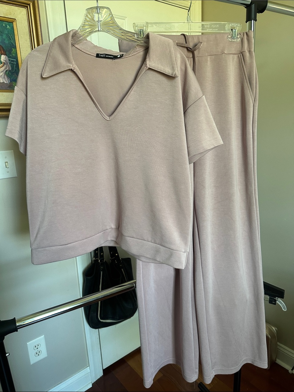 Tart Collections Dusty Mauve Short-Sleeve Lounge Top & Wide-Leg Pants Set